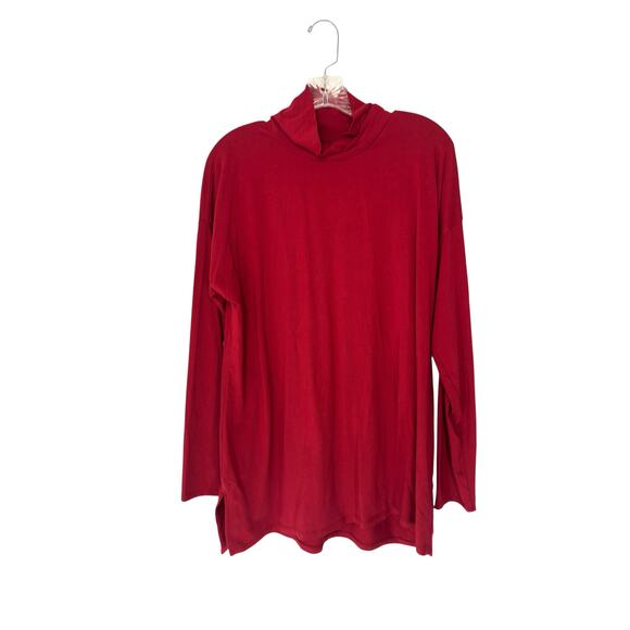 J. Jill Red Soft Long Sleeve Luxe Supima High Low Turtleneck Tunic Top Large - Picture 1 of 11